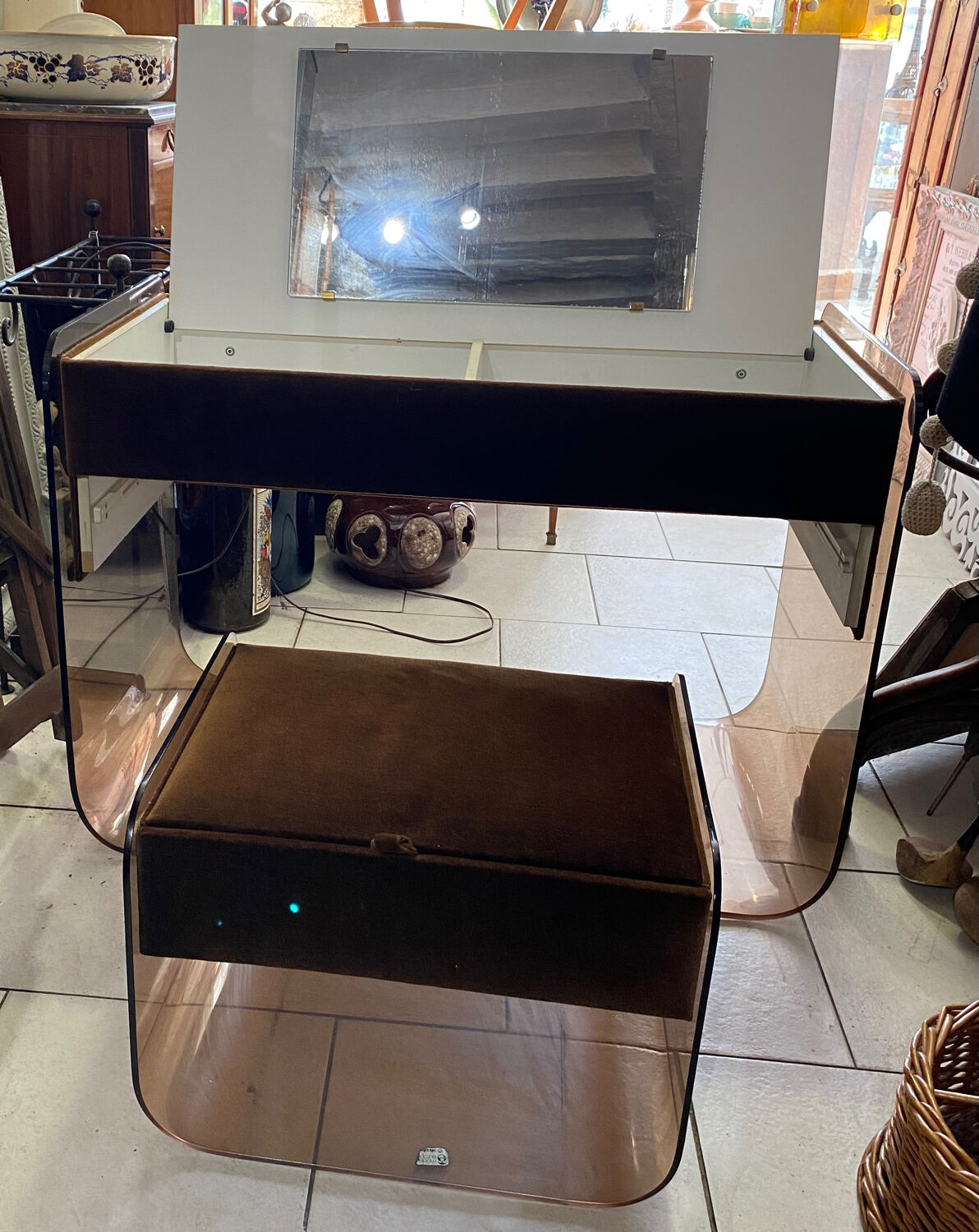 Coiffeuse vintage 1970 velours marron