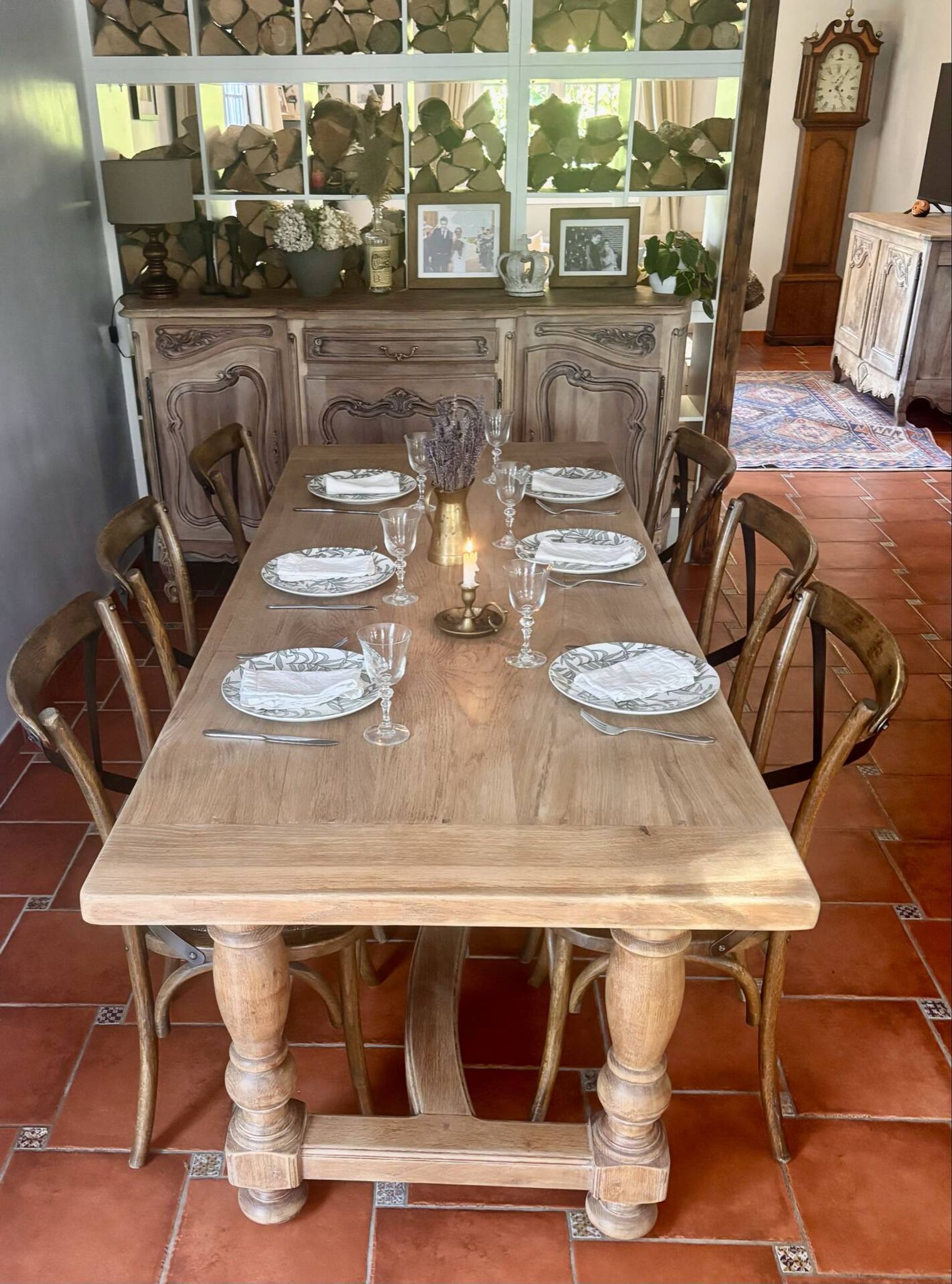 Large Restored Solid Oak Dining Table – Whitewashed Finish