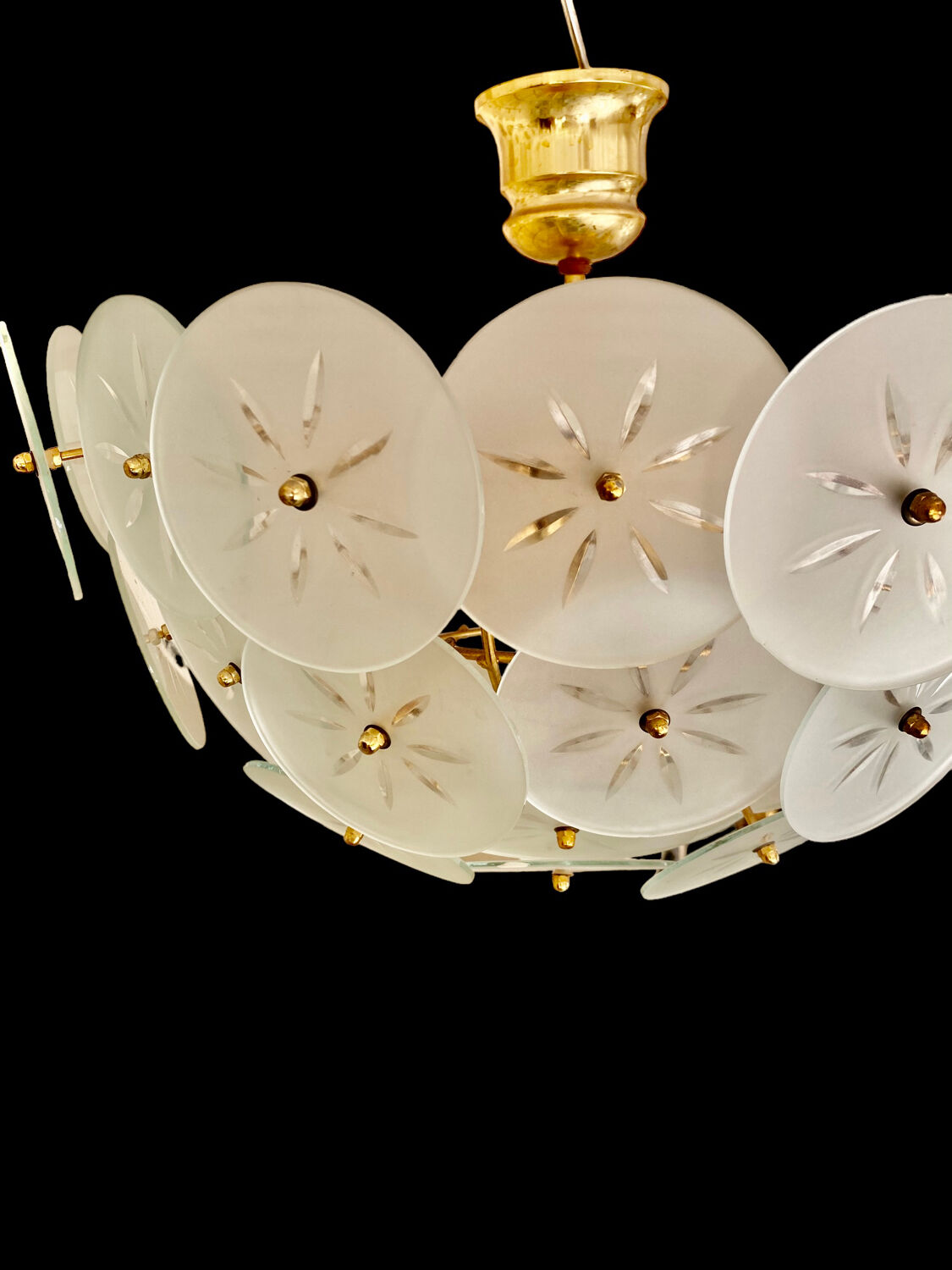 Veca ceiling lamp floral model gold structure, italy 1980s
