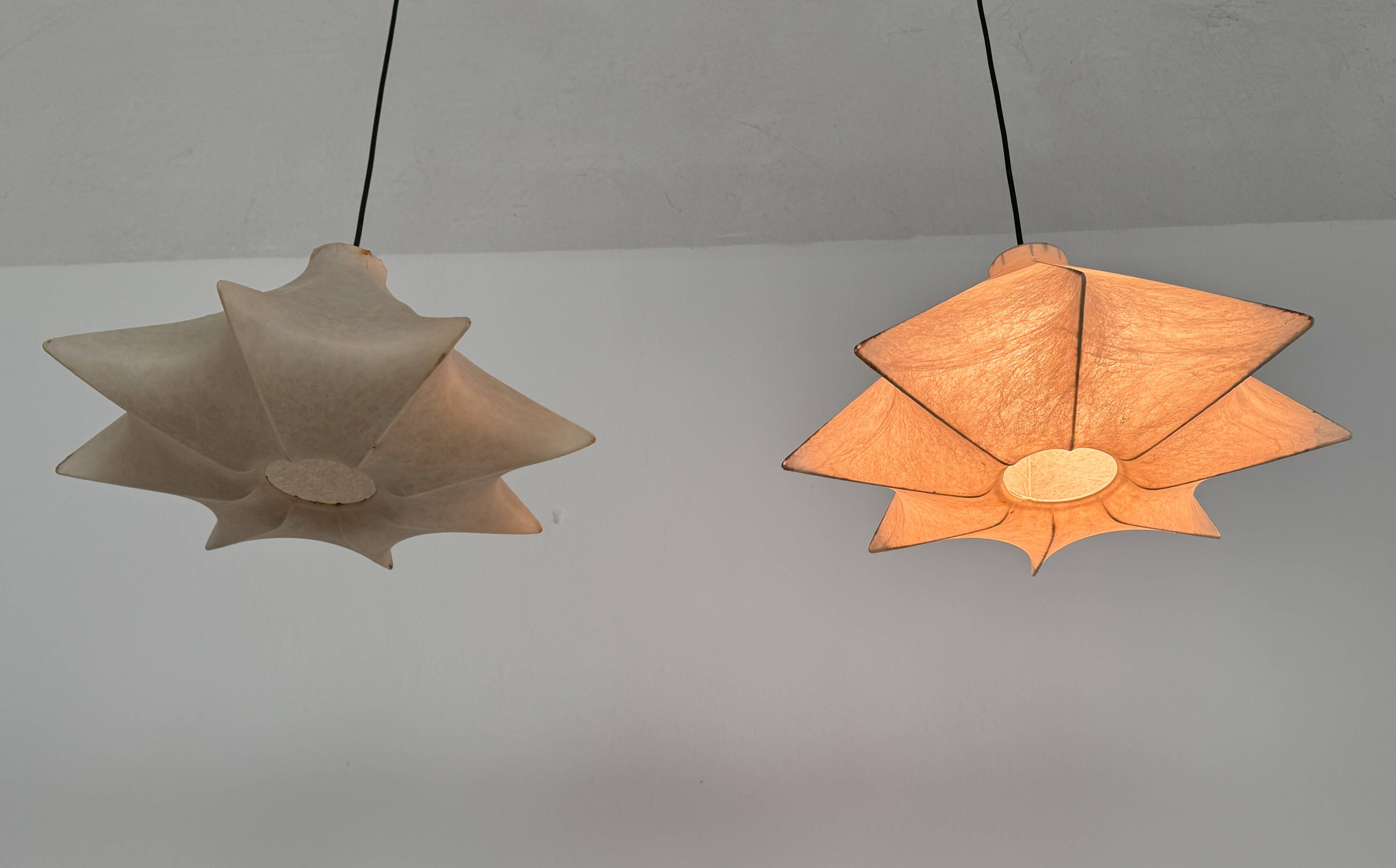 Pair of Italian Designer Cocoon Pendant lights original from the 1960s