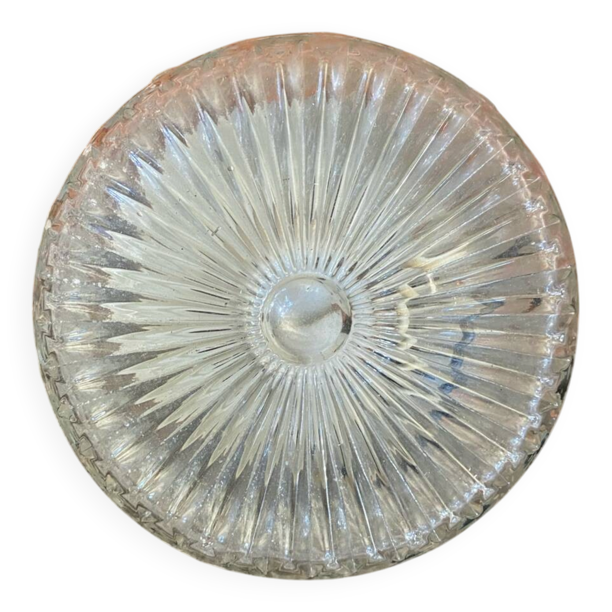 Vintage Black Metal Support + Moulded Glass Ceiling Light Fixture