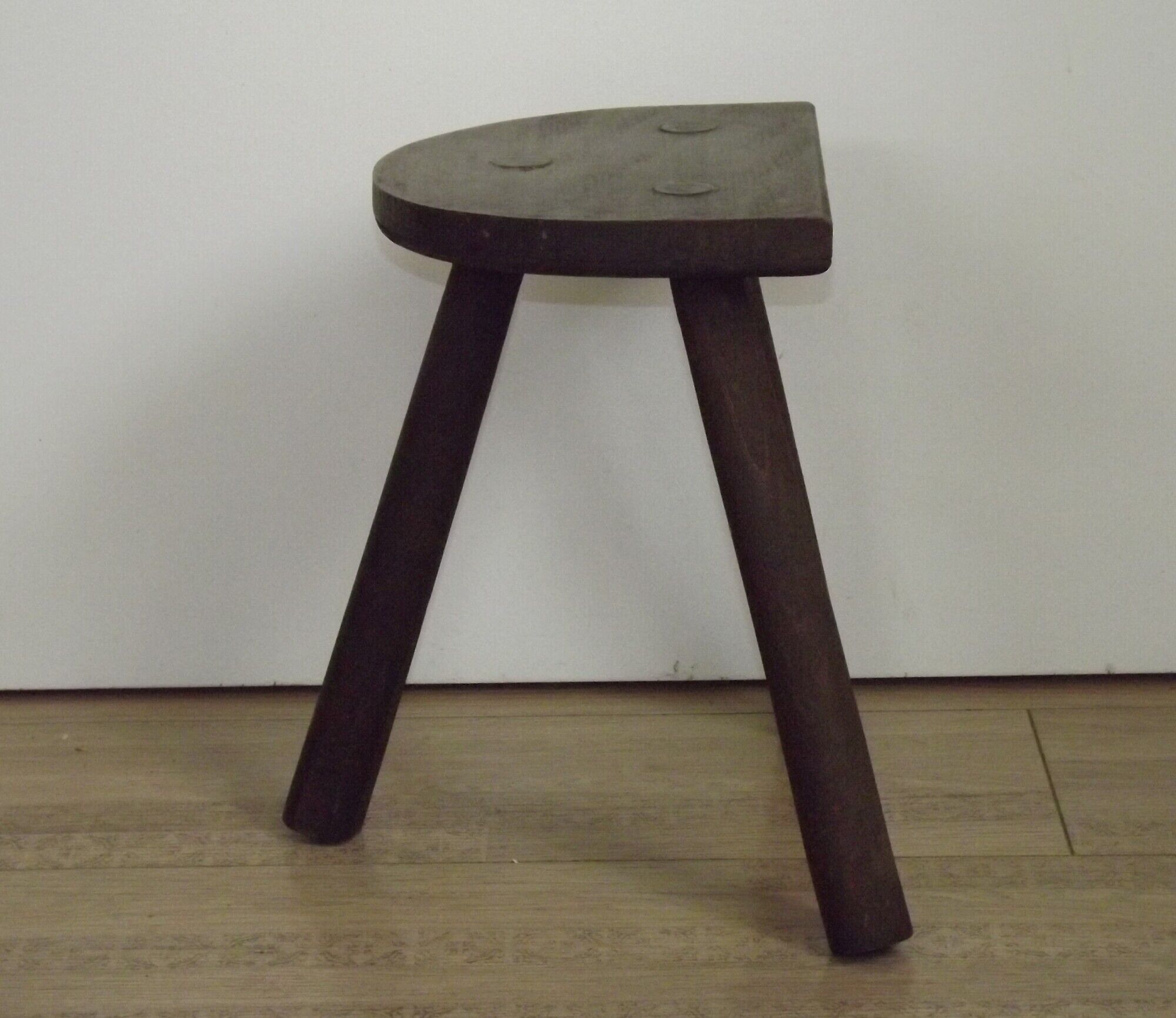 Vintage French Traditional Wooden 3 Legged Milking Stool – D-Shaped Seat