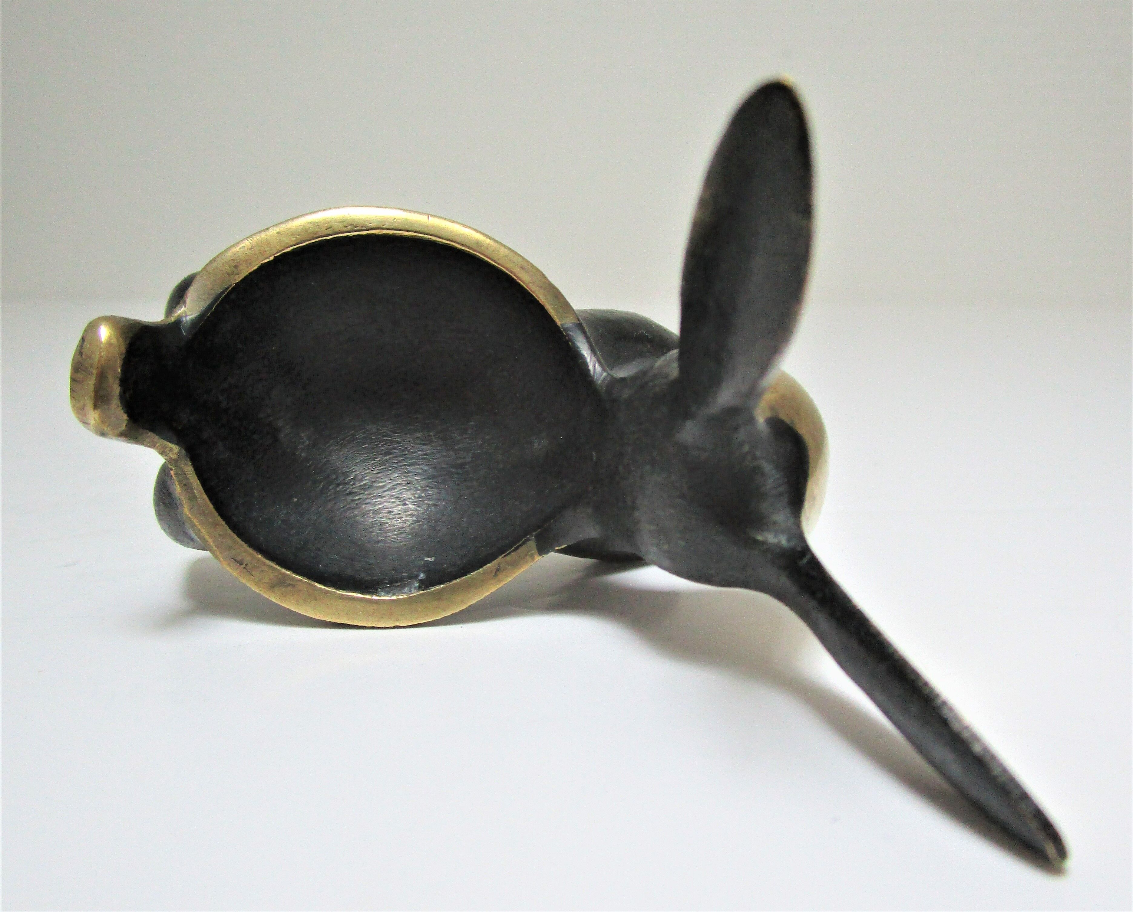 Candle holder zoomorphic bronze solid patina black rabbit hare 60s