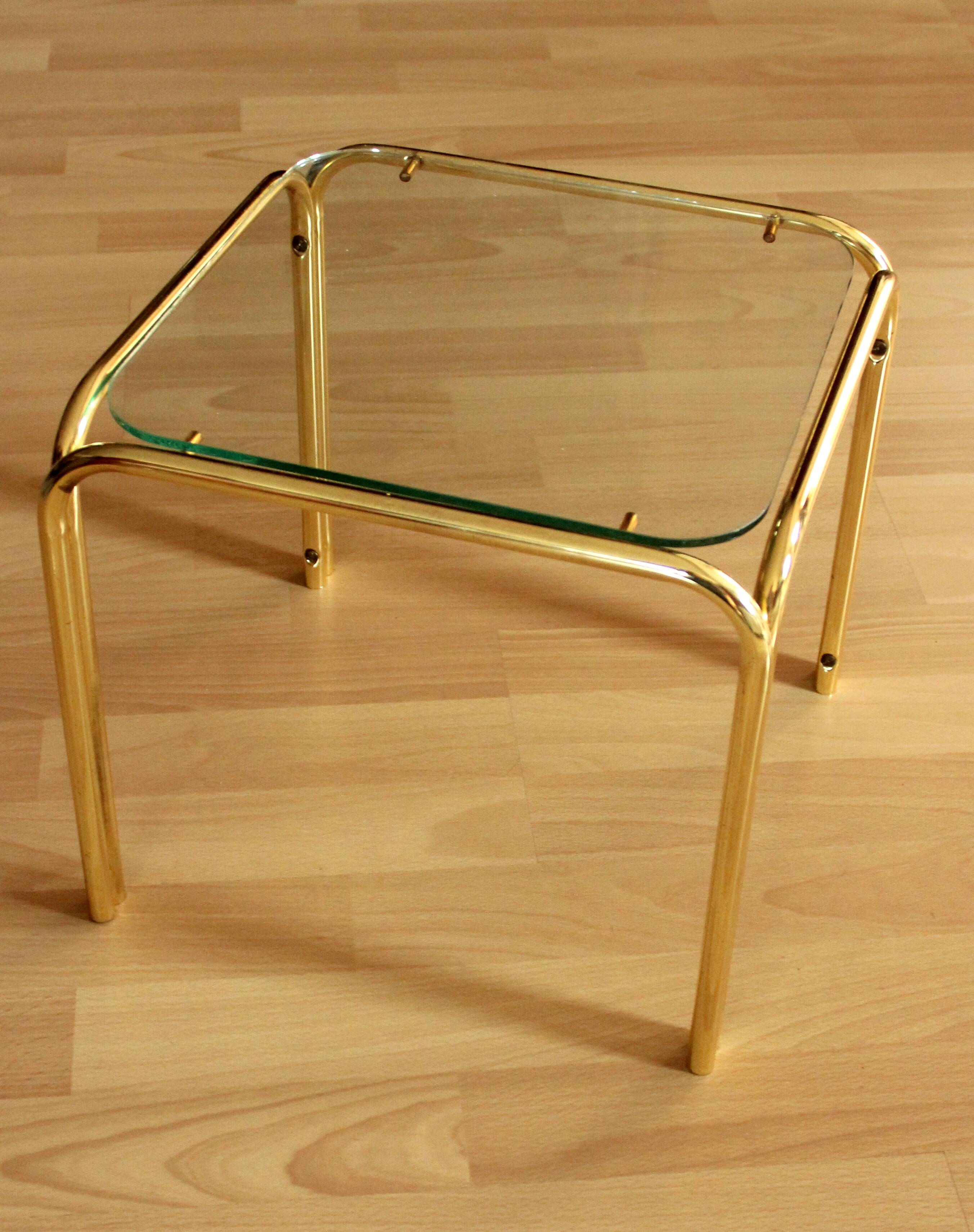 Small brass and glass side table, ideal as a plant stand, vintage from the 70s