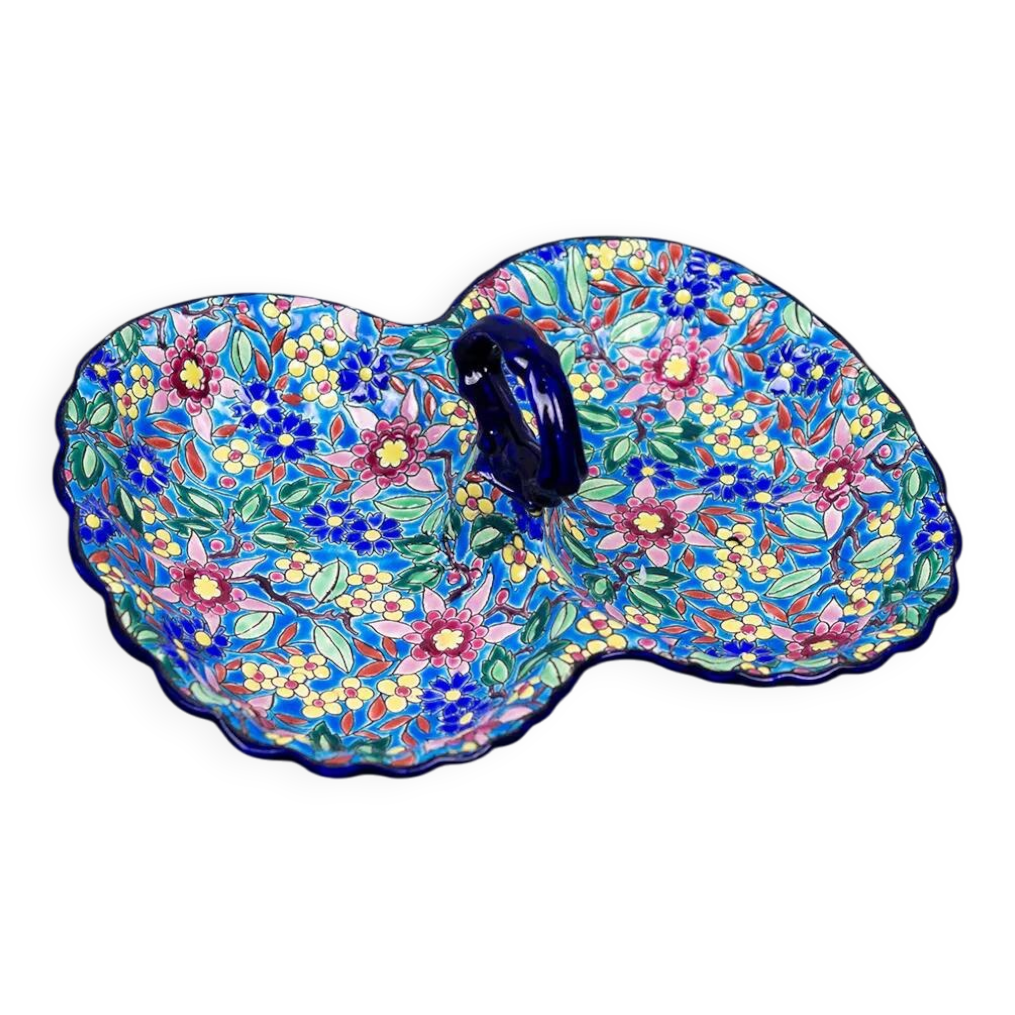 Beggar / servant in Longwy earthenware – floral decoration, 1950s