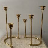Duo of modernist brass candlesticks