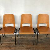 Series of 6 vintage chairs Baumann in beech design year 1950 1960