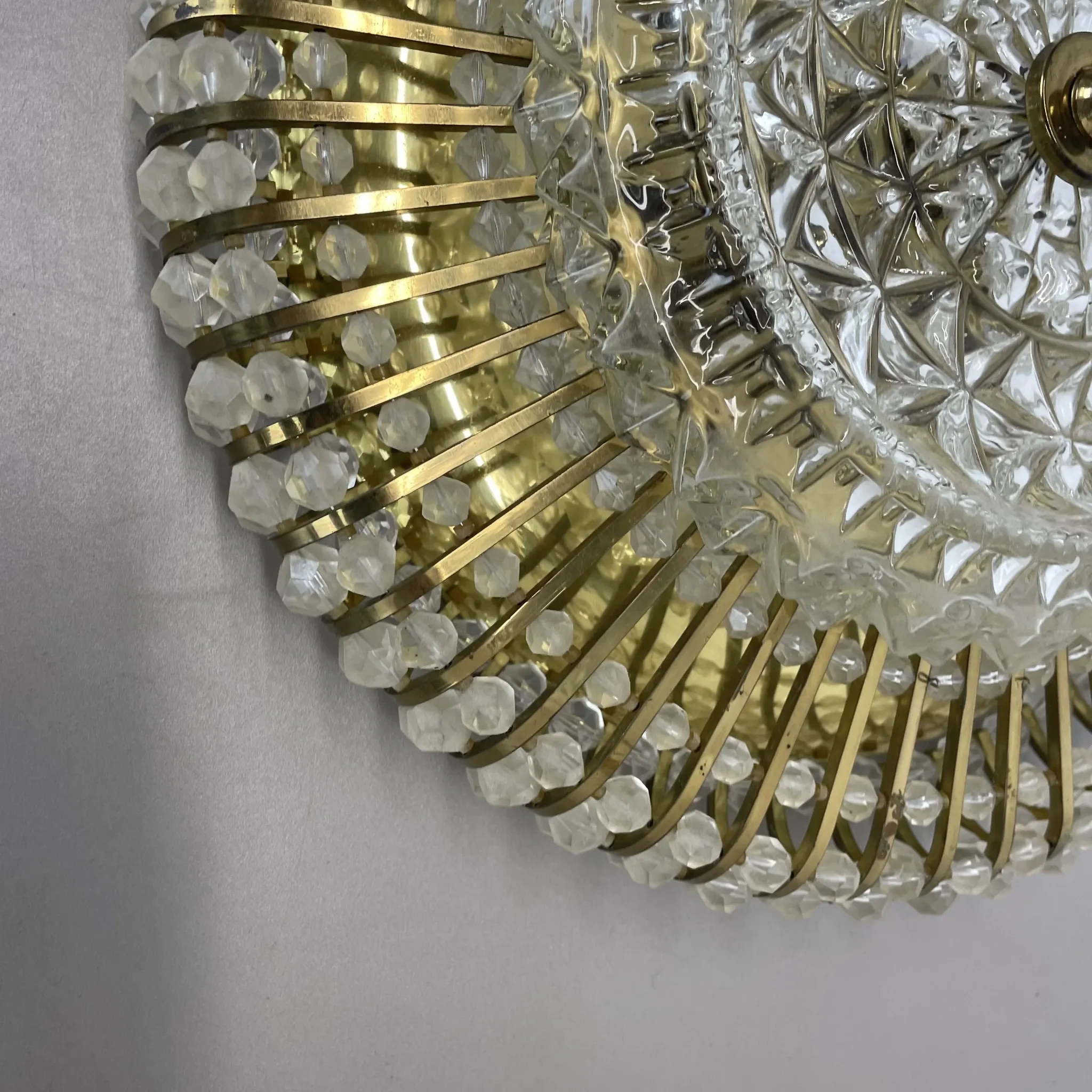 Ceiling Light in Hollywood Regency Style made of Glass and Brass, Ernst Palme Palwa, 1970s, Germany