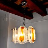 Murano mazzega chandelier, orange frosted glass, italy, 1970