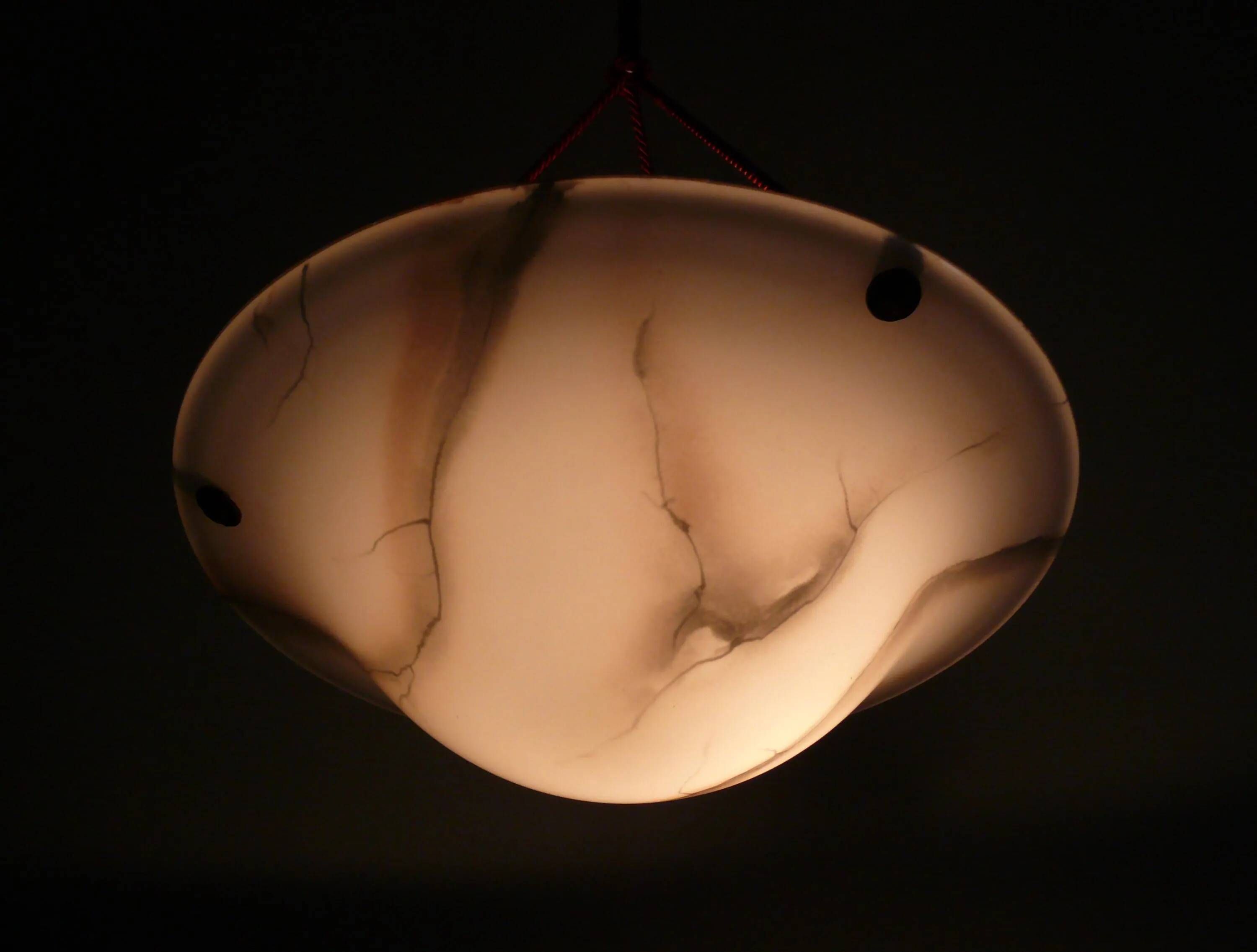 Large Art Deco marbled glass pendant light with rope suspension, 1940s-1960s