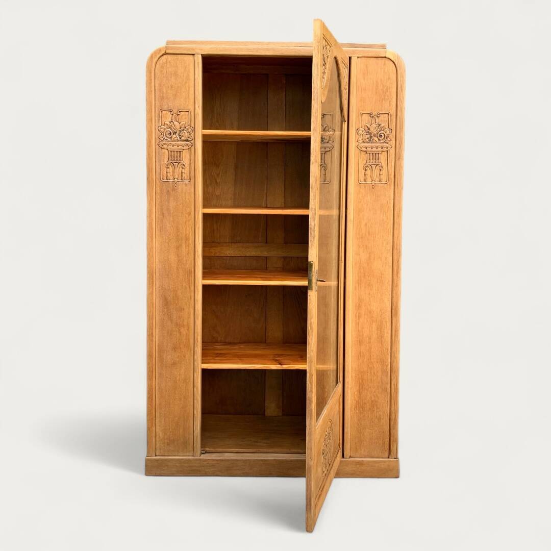 Armoire parisienne vitrée art déco bois brut 1930