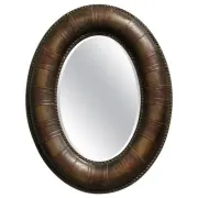 Brown Studded Oval Leather Wall Mirror