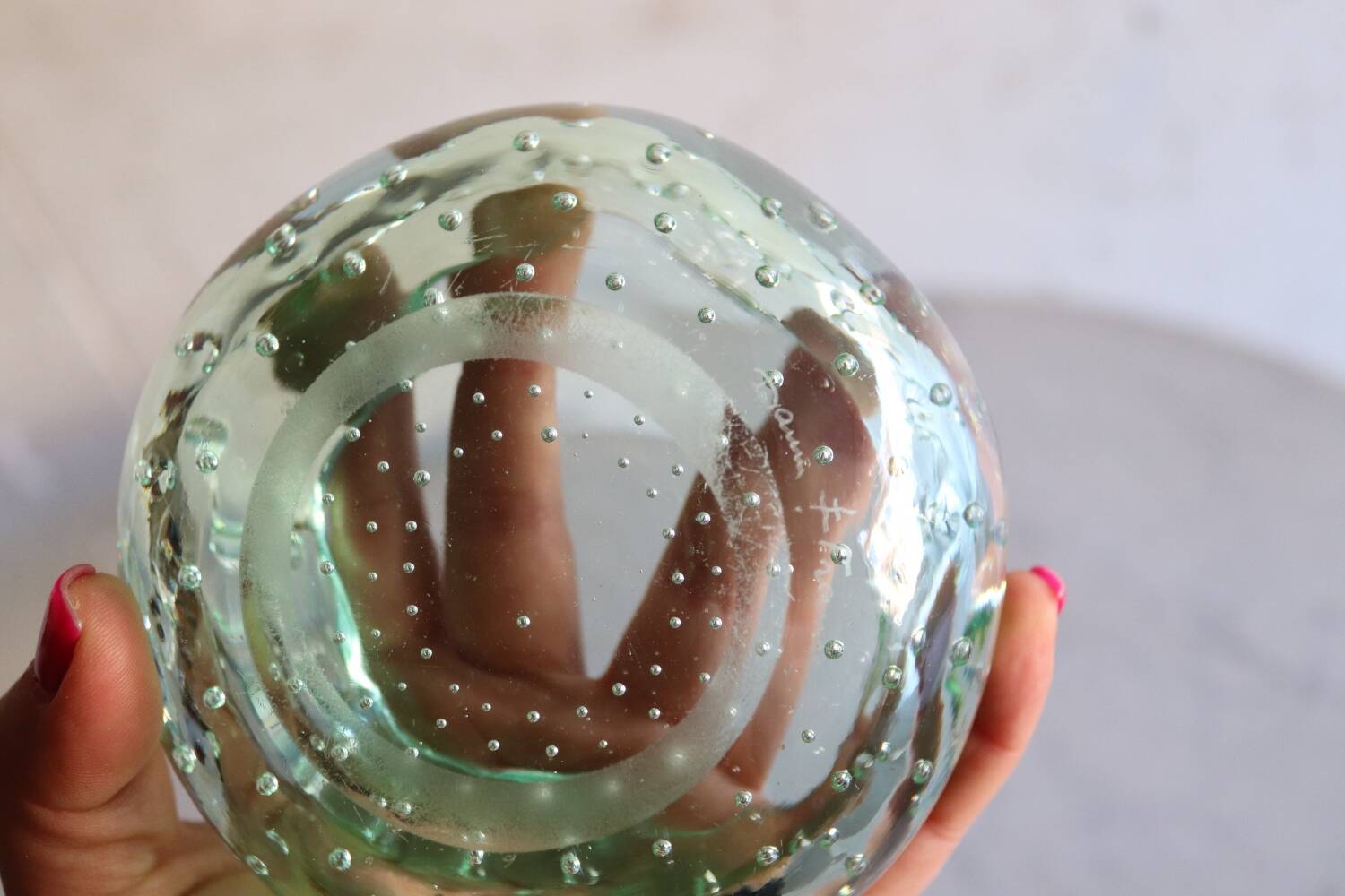Daum green ashtray or empty pocket in bubbled glass