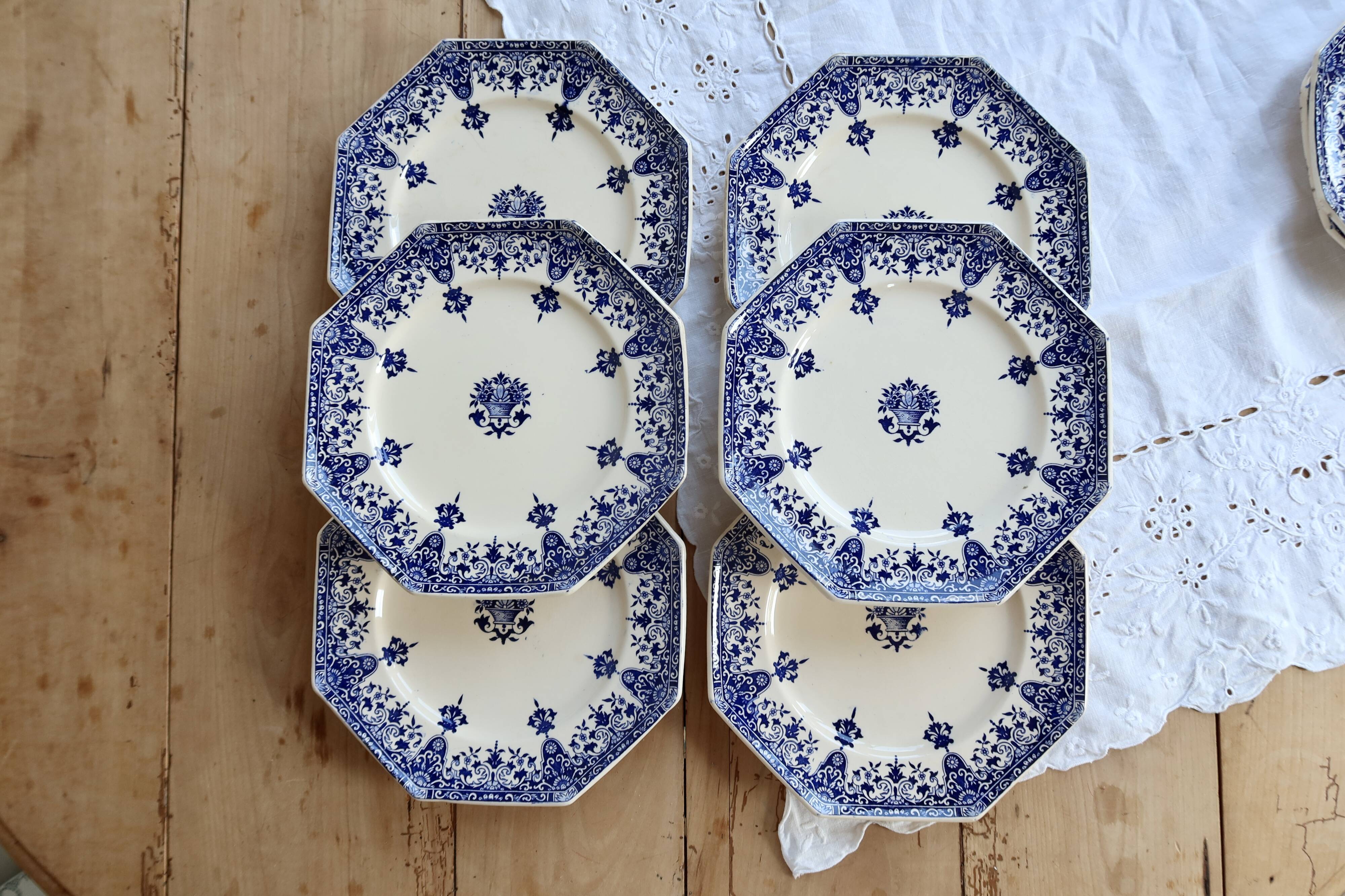 6 dessert plates ironstone Longchamp Rouen 19th century
