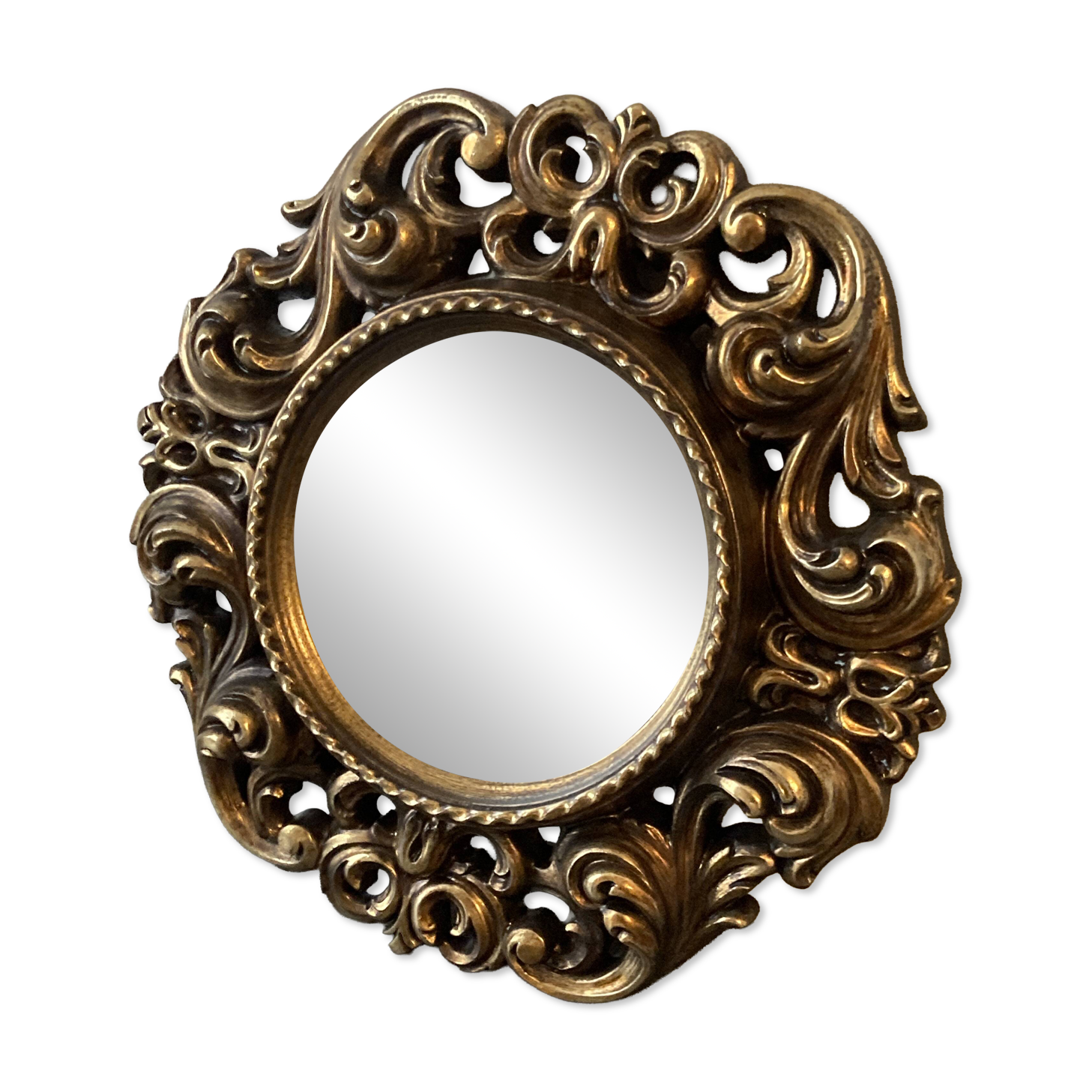Vintage convex witch mirror – carved gilded wood – 1960s