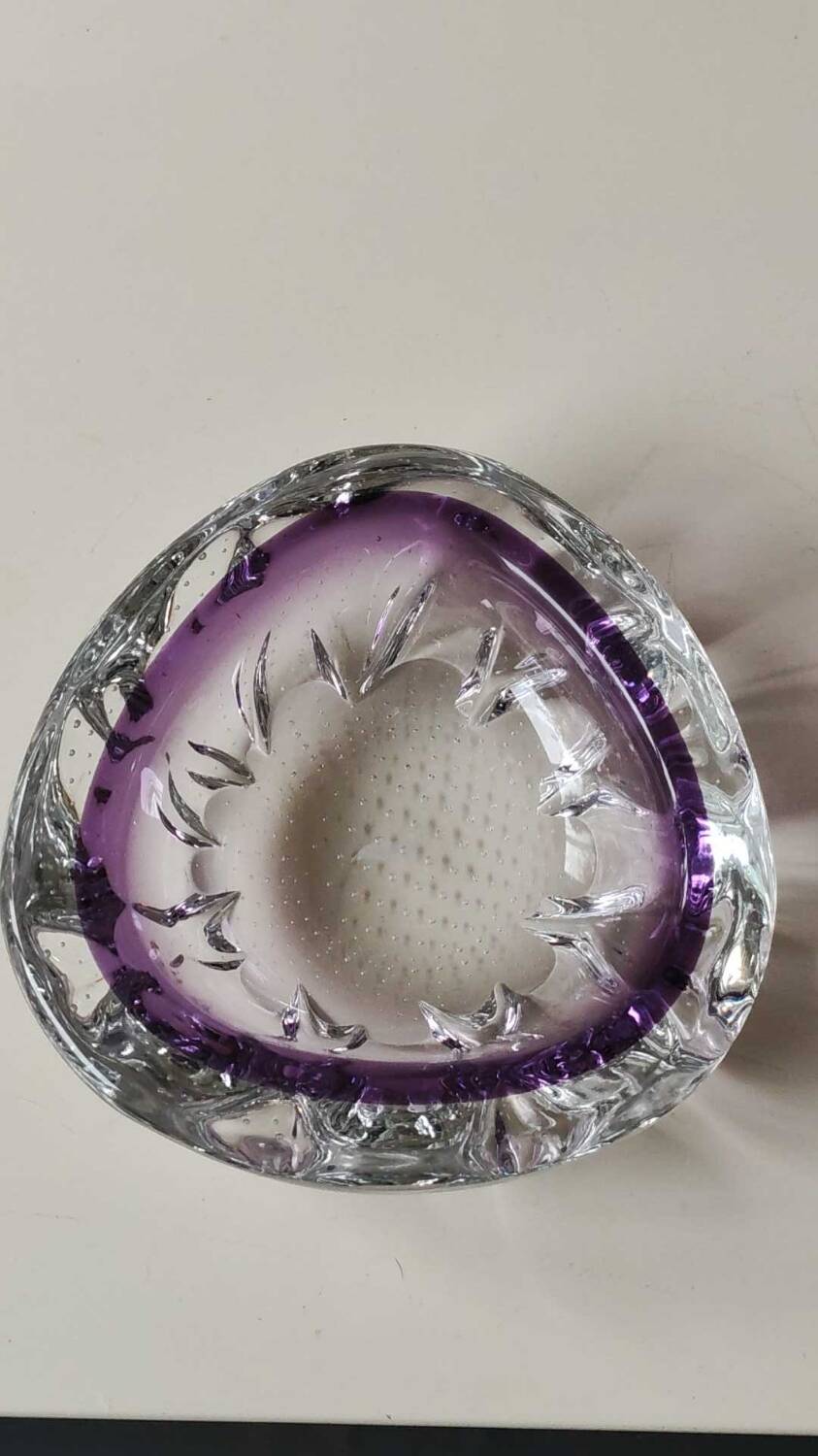 Murano bubble/Bullicante pocket emptier. Cross-pattern. Blown art glass. Diam 13 cm
