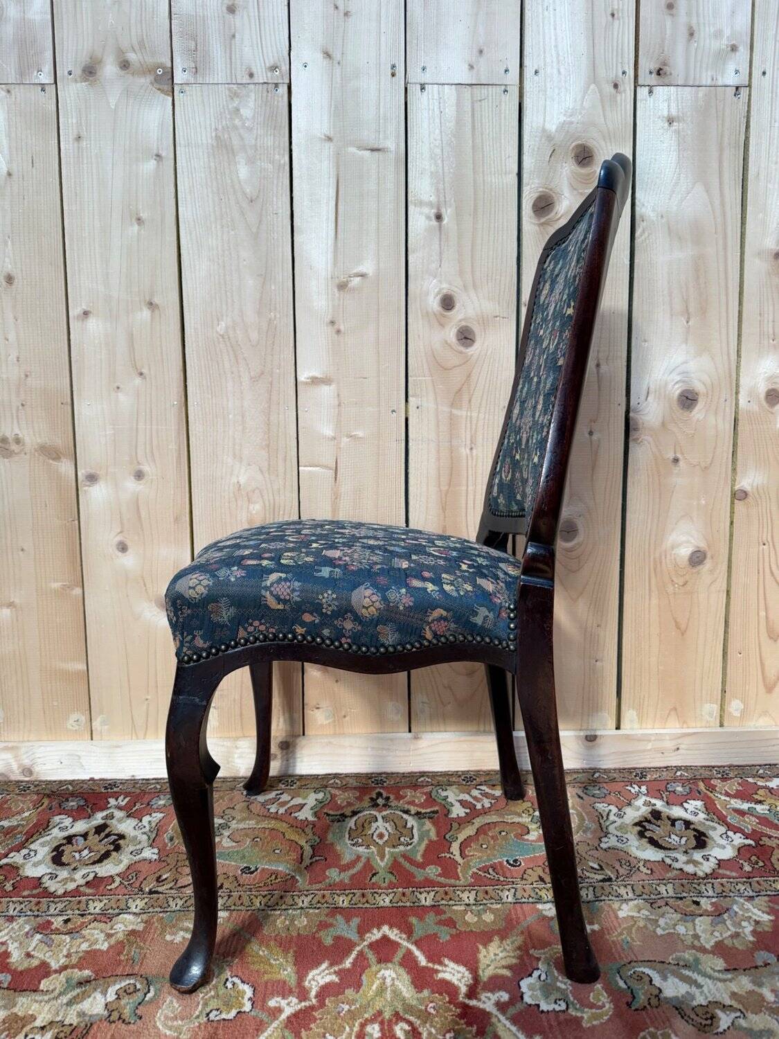 Suite de 6 chaises Chippendale anglais XIXe – Acajou, tissu jacquard