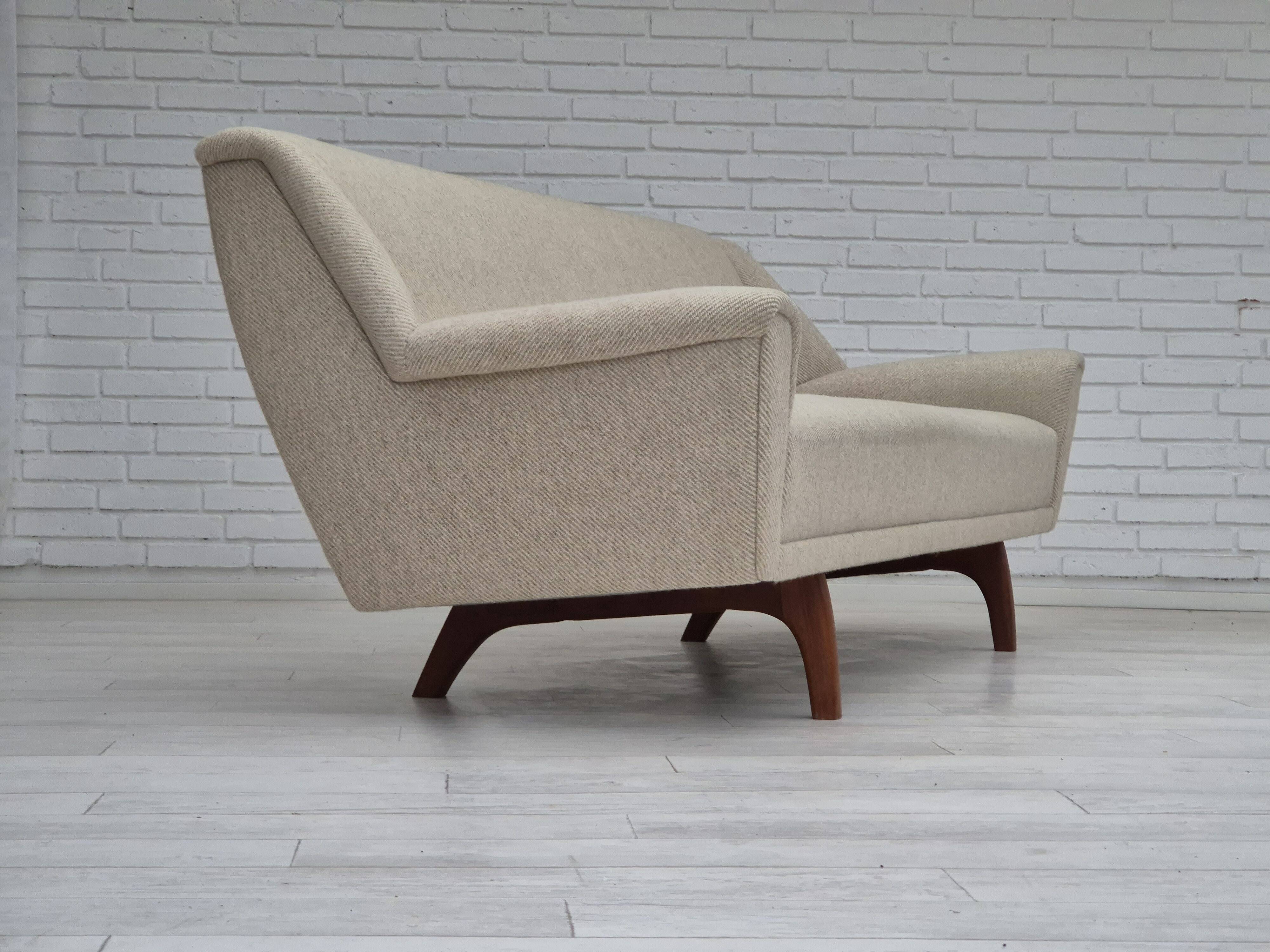 1970s, Danish 3 seater sofa, original condition, wool, teak wood.
