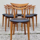 Scandinavian dining room set, 6 chairs with extendable table 1950s