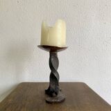 Brutalist wrought iron and brass candle holder