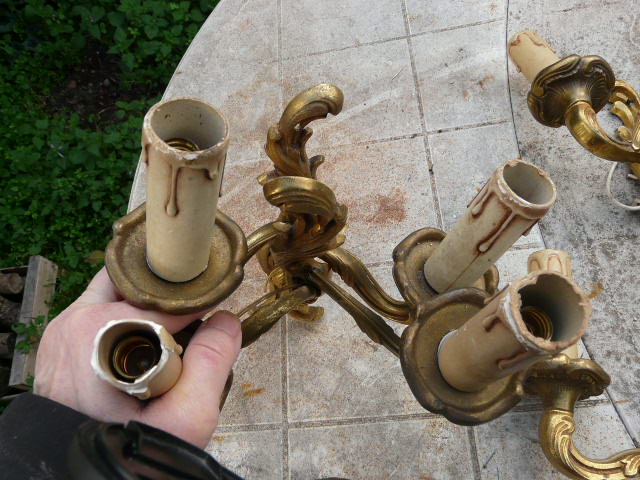 Two pairs of bronze wall lamps