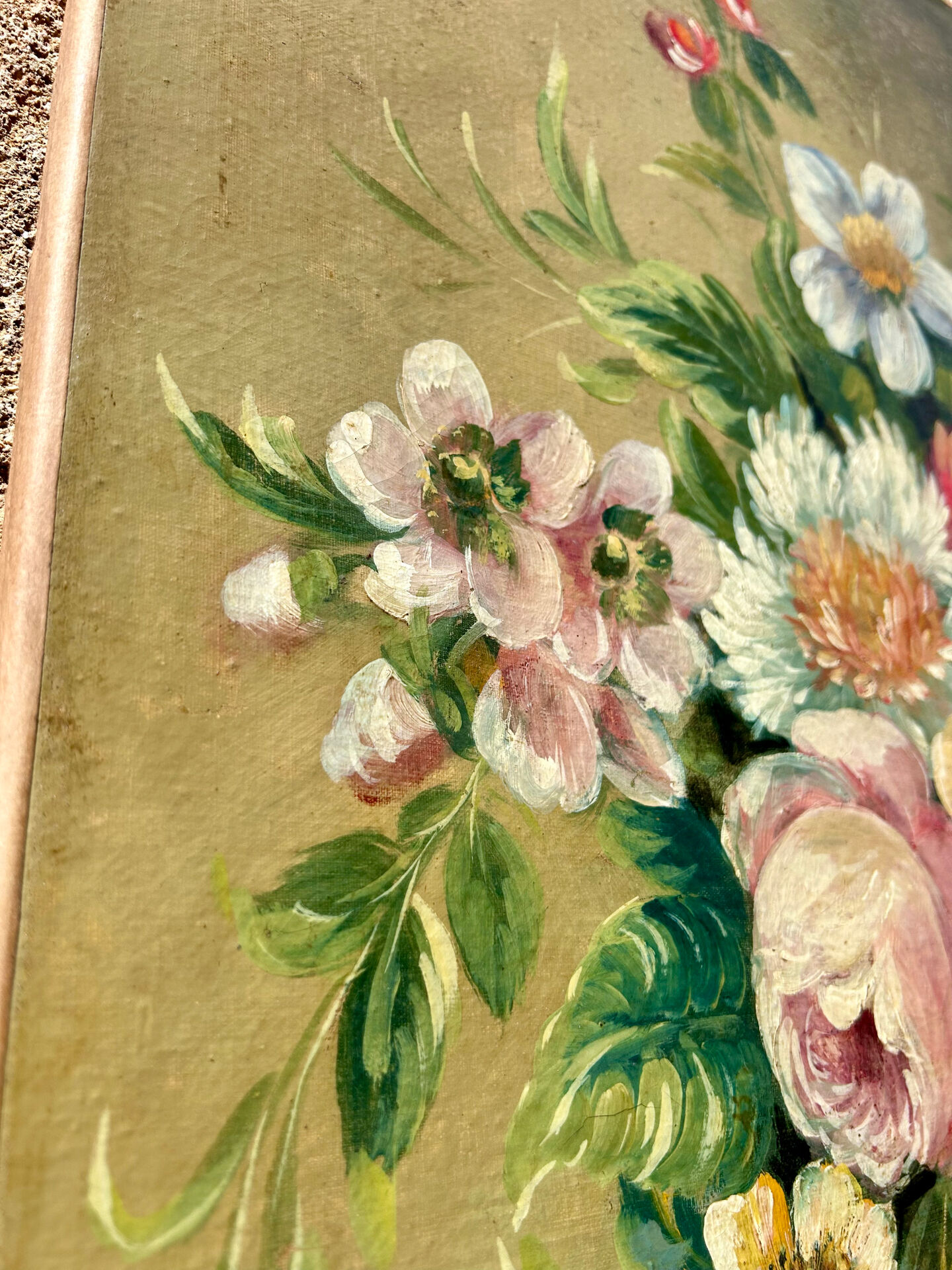 Oil on canvas with a bouquet