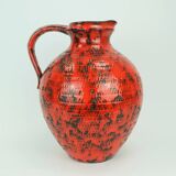 large 1960's VASE fohr-keramik model 490-30 black red relief decor fat lava