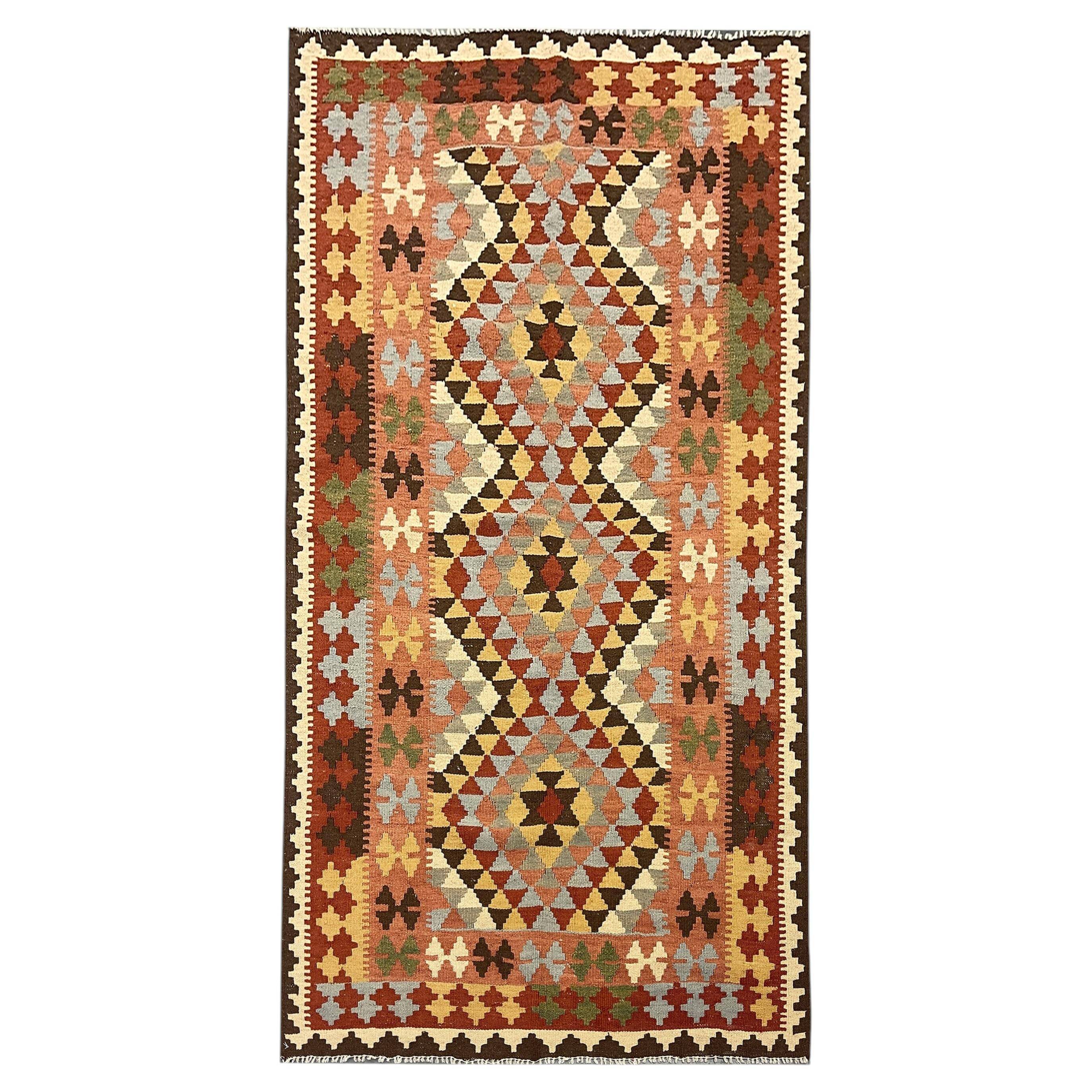 Traditional Multicolour Kilims Wool Area Geometric Carpet Tribal Kilim Rug