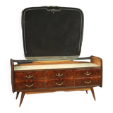 Commode en bois sculpté avec miroir années 50