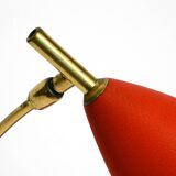 Rare Cosack Mid Century table lamp with red fine wrinkle finish and brass n