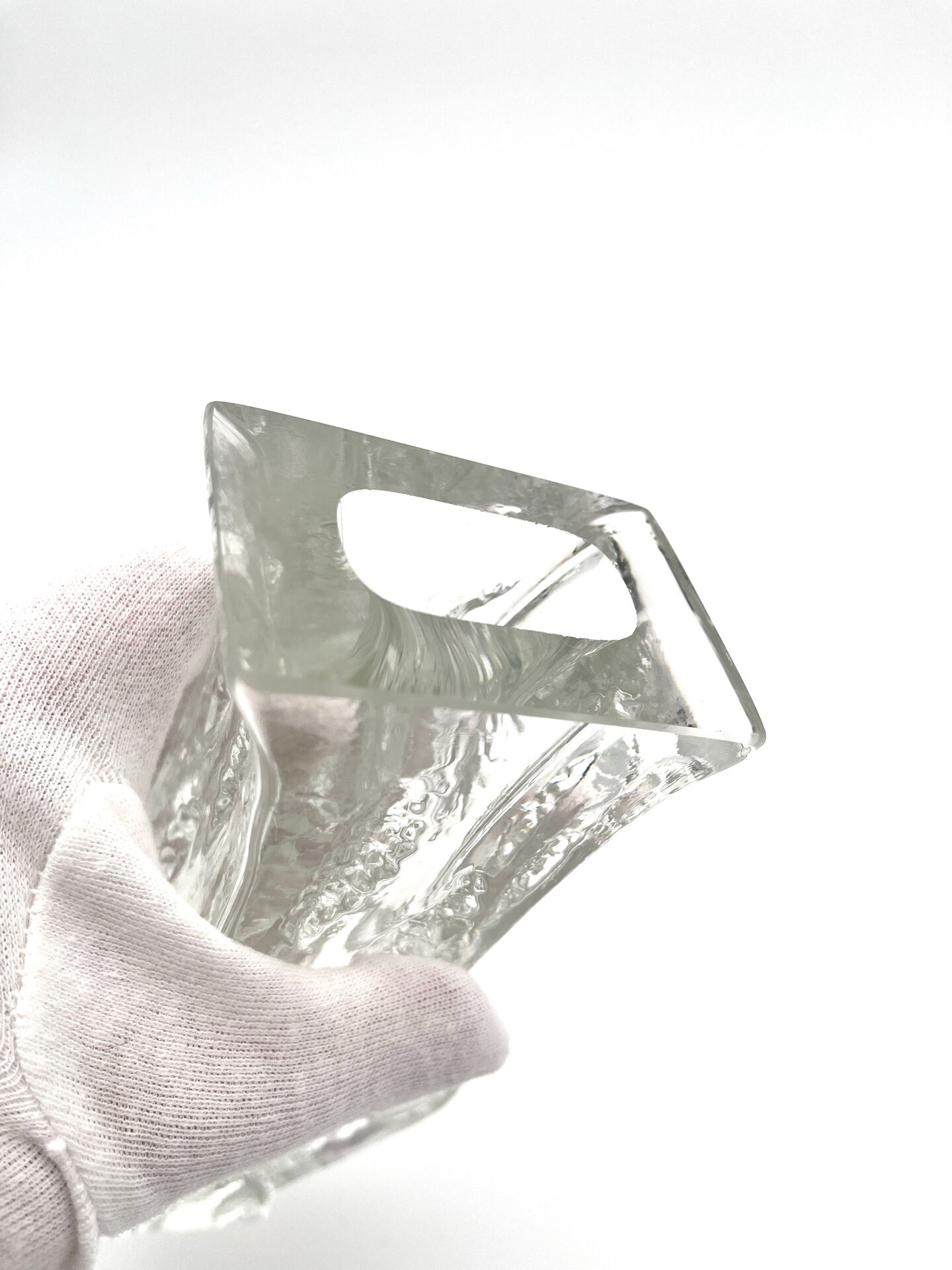 Brutalist Vase Ingrid Glashütte 3085 Transparent Glass 70s