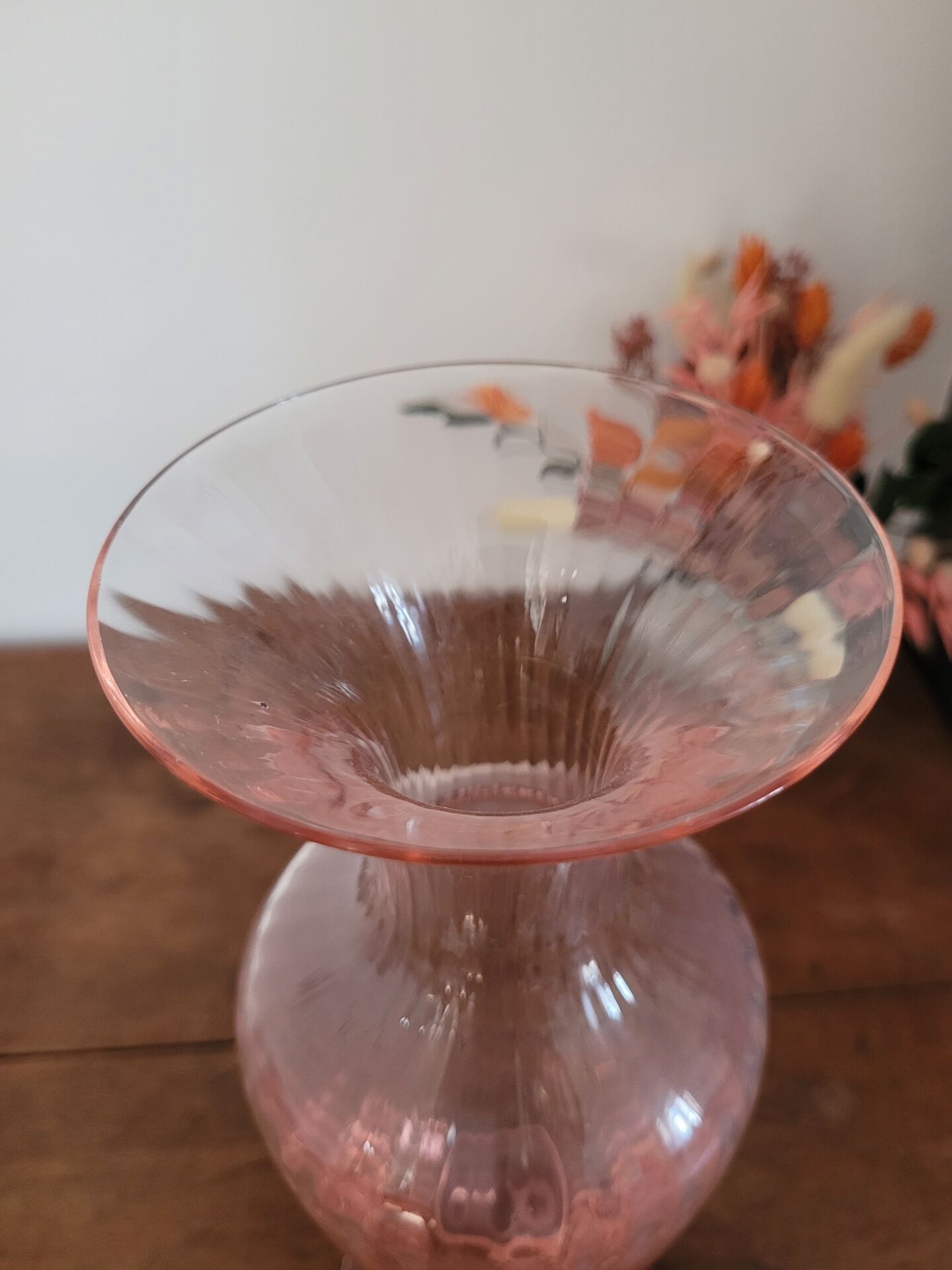 Pink glass amphora vase