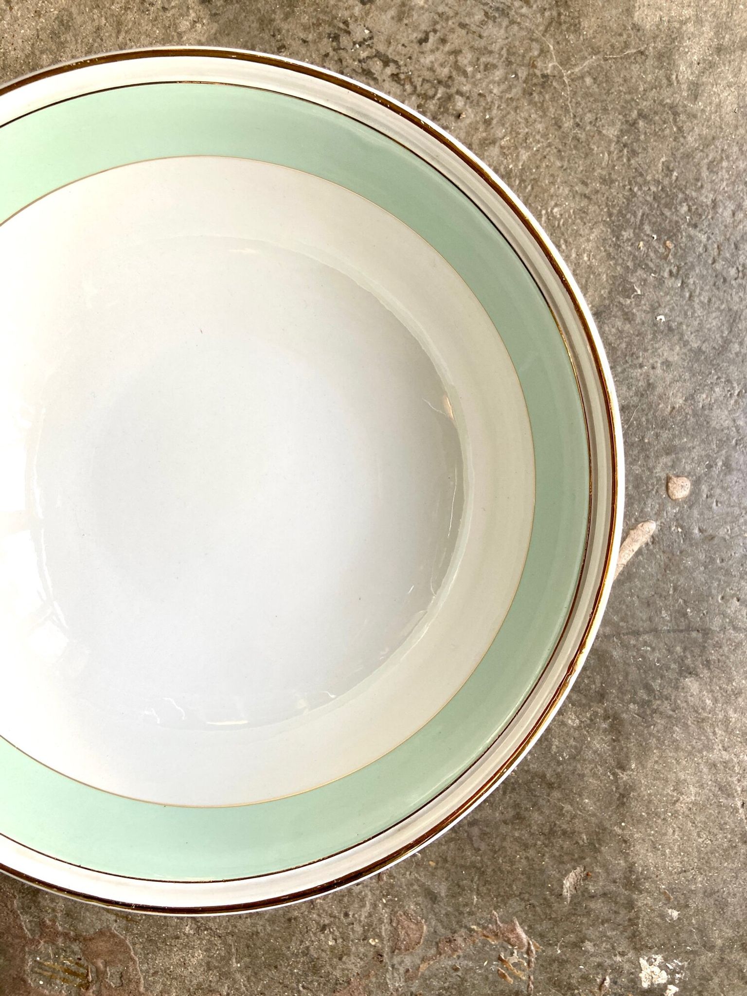 Luneville salad bowl in water-green and gilded opaque porcelain