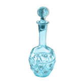 Carafe bleu turquoise en verre, décor doré, années 5O