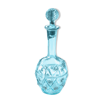 Turquoise blue glass decanter, golden décor, 5O years