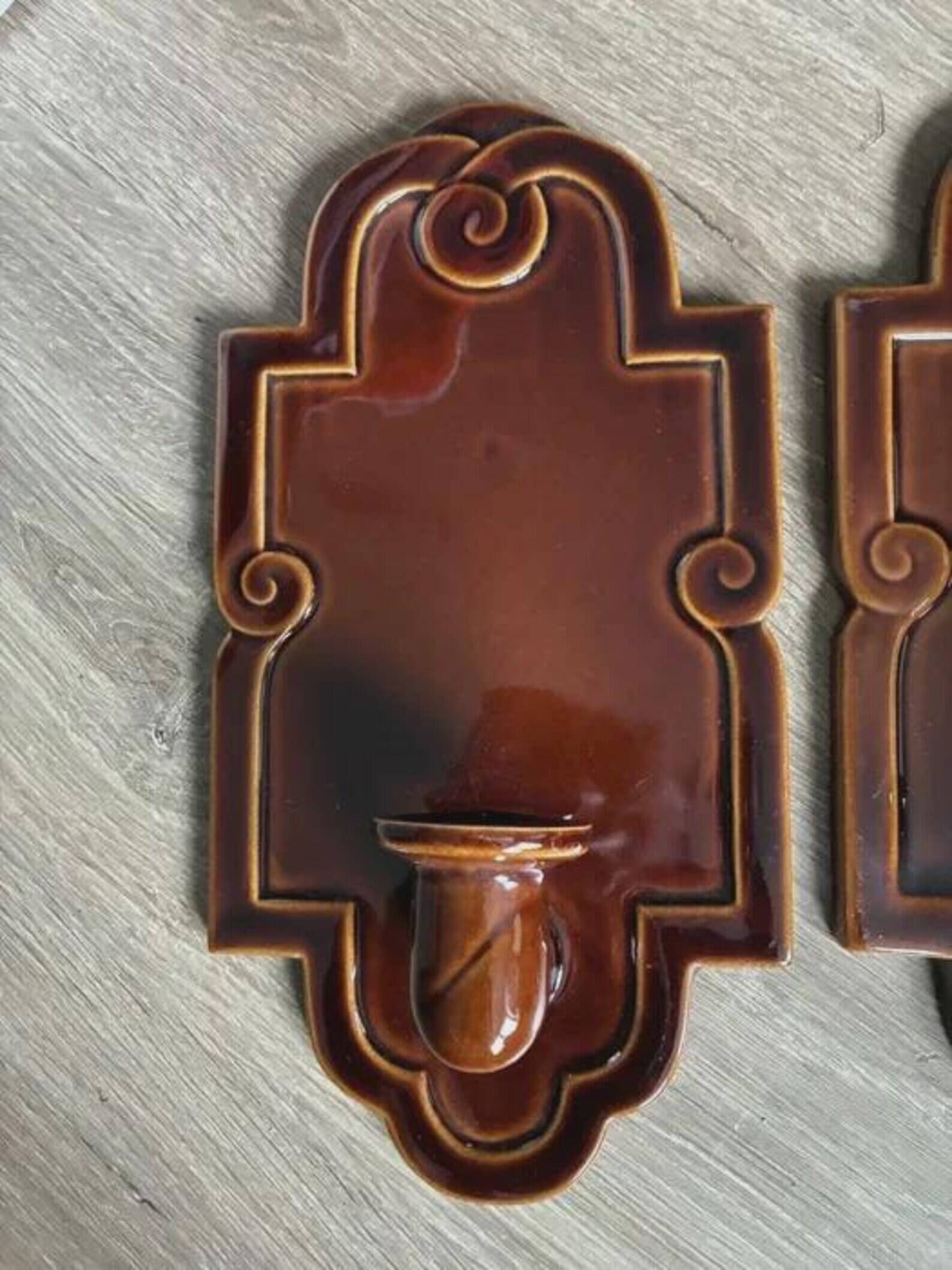 Vintage Margareta Hennix Ceramic Pair Wall Candle Sconces for Gustavsberg