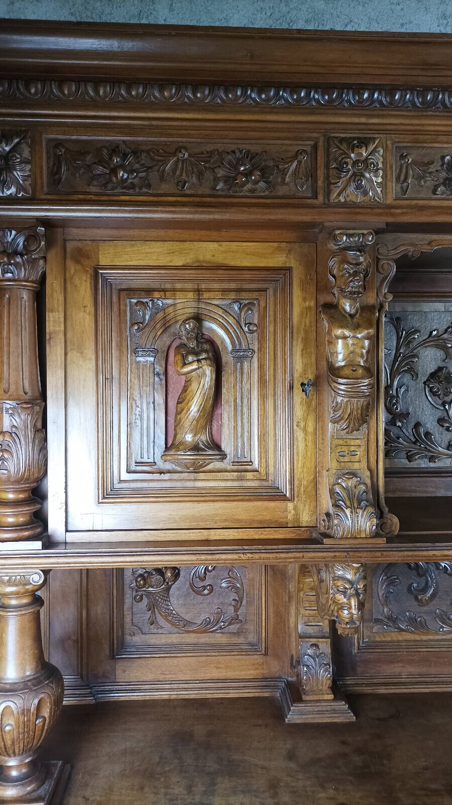 19th-century walnut buffet with two bodies.