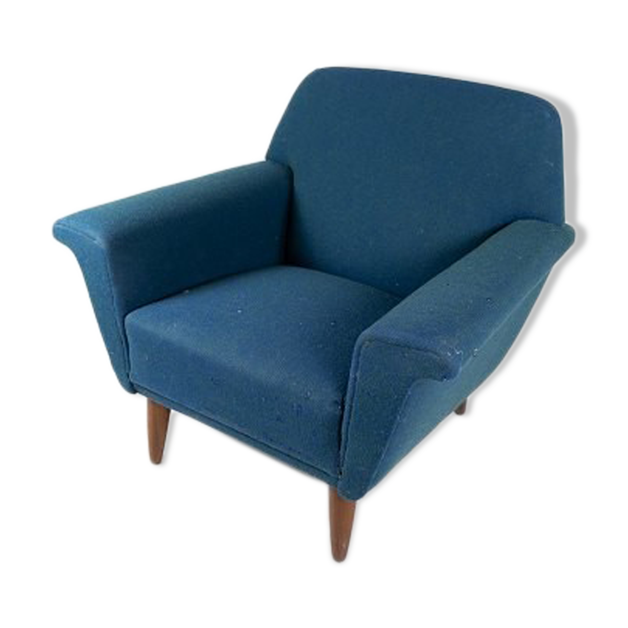 Armchair upholstered with dark blue wool fabric and legs in dark wood, of danish design, 1960s