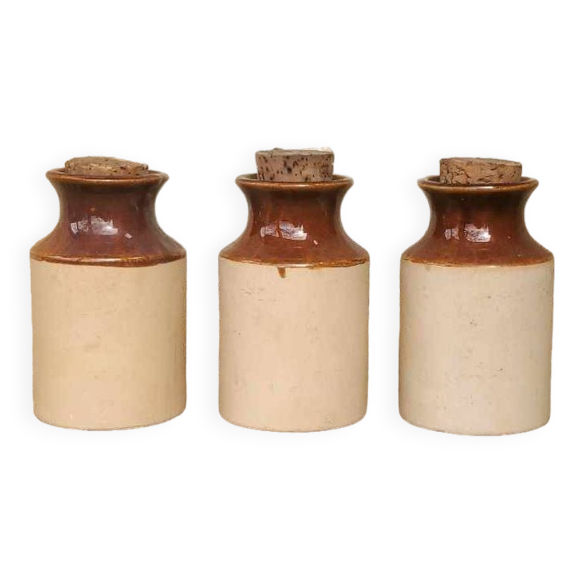 Set of 3 two-tone stoneware pots