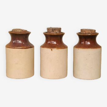Set of 3 two-tone stoneware pots
