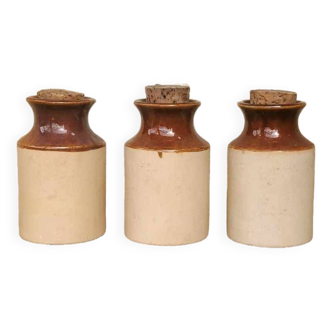 Set of 3 two-tone stoneware pots