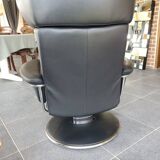 1 Stressless Jazz model armchair - black leather and its ottoman