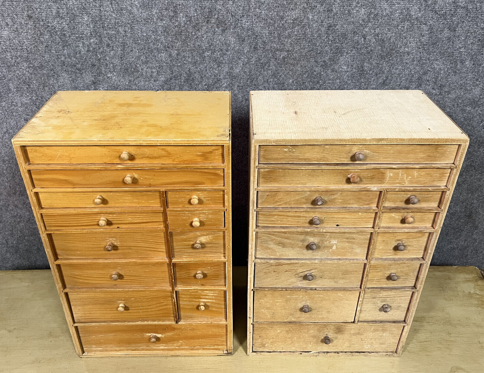 Pair of watchmaker's layettes in natural wood circa 1880-1900