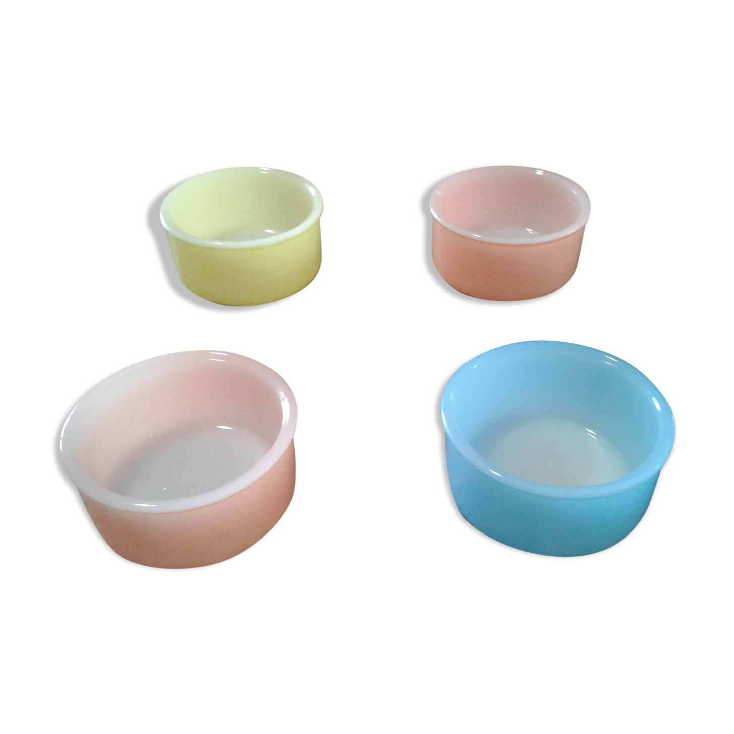 4 Arcopal ramekins. colours. vintage