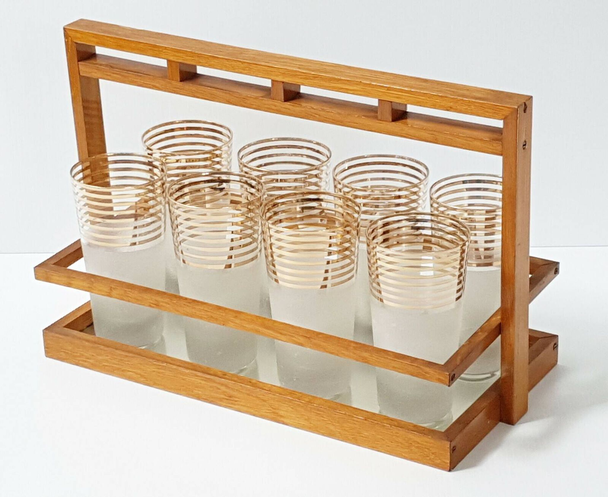 MIRROR PLATTER & ITS 8 VINTAGE 1950 ORANGEADE GLASSES ROCKABILLY 50S 50'S