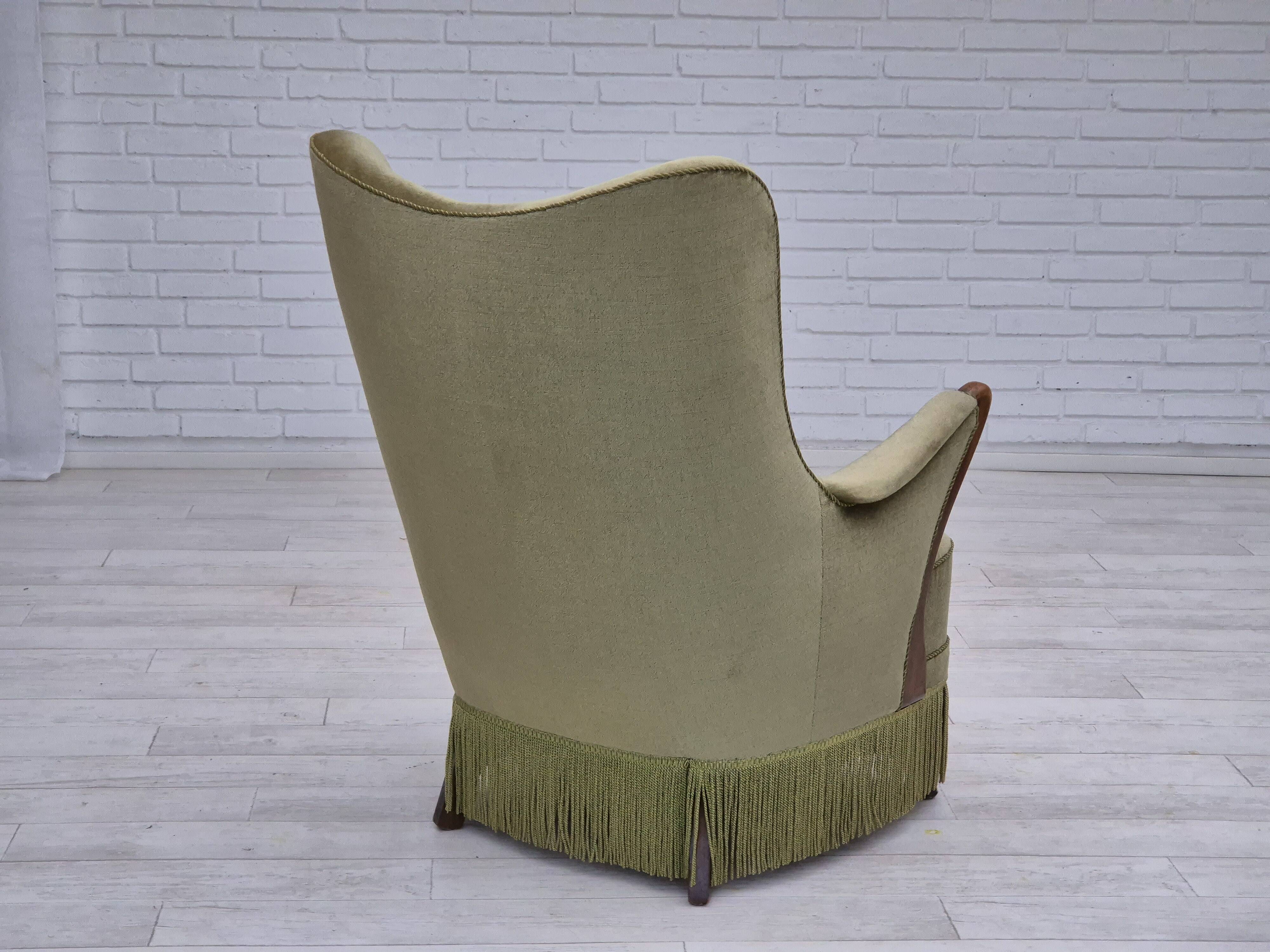 1960s, Scandinavian design, armchair in original condition, furniture velour, beech wood legs.