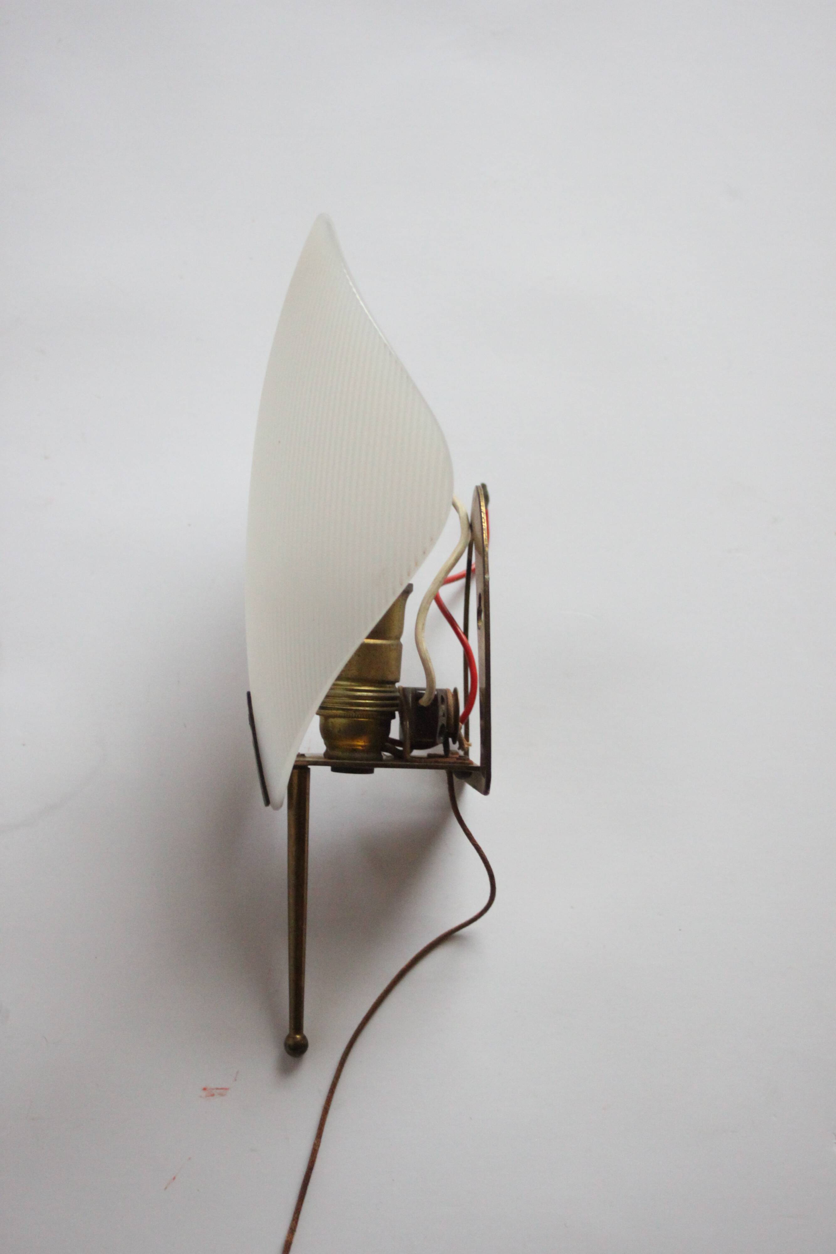 1950S leaf shaped brass and acrylic wall sconces