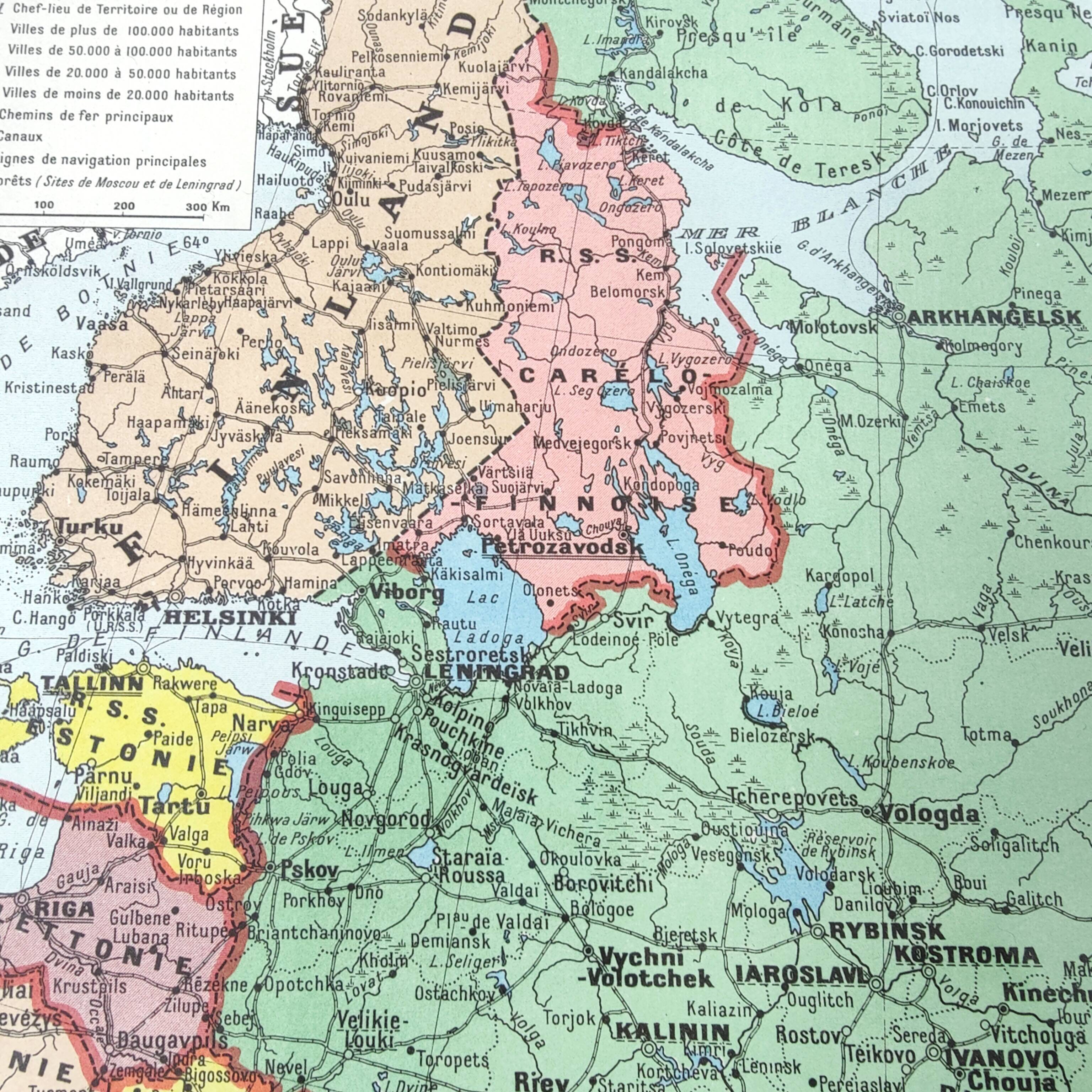 Vintage USSR and Finland map 43x43cm from 1950