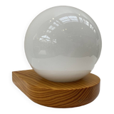 Modernist wall lamp in pine and opaline