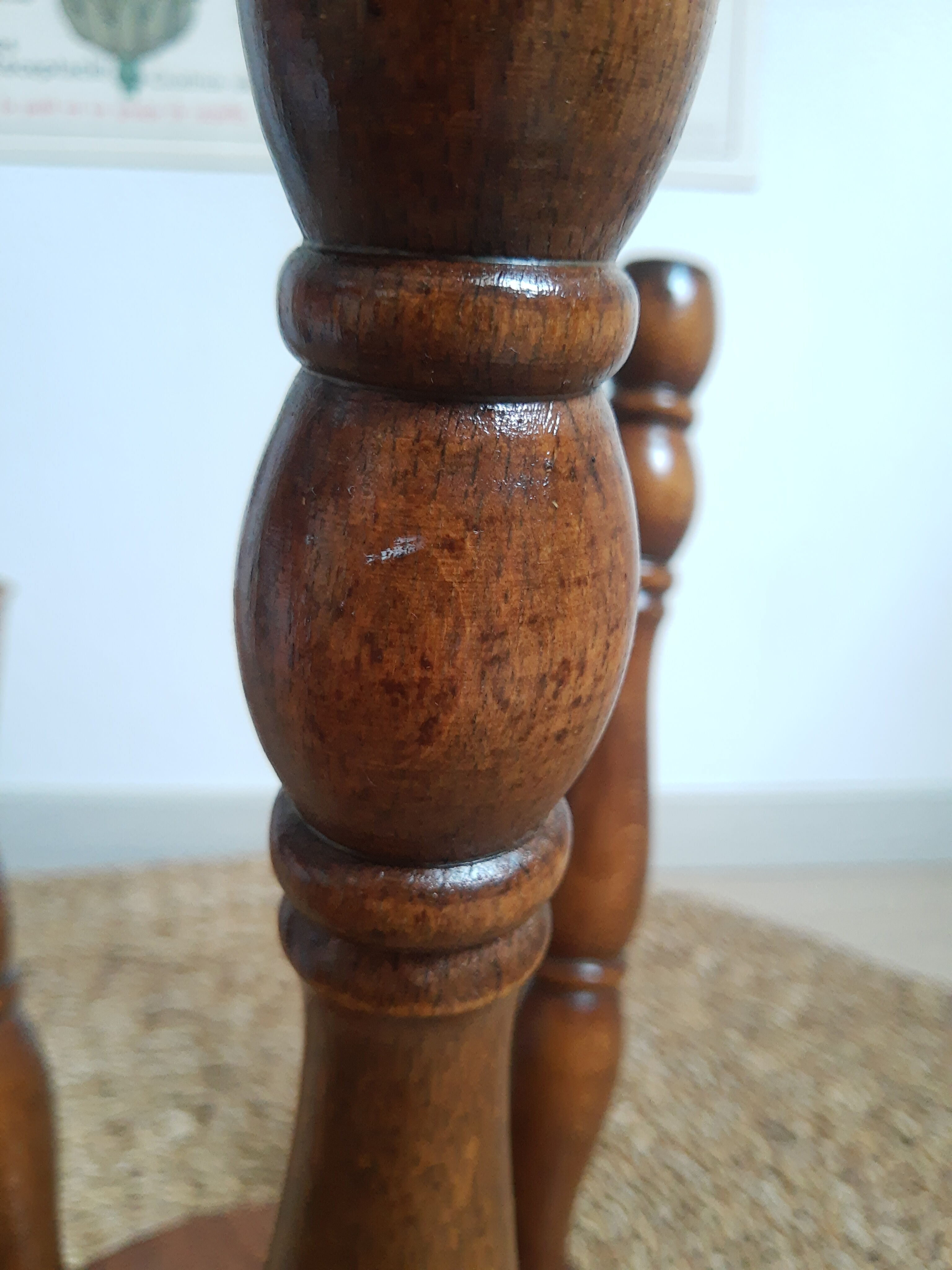 Vintage turned wood tripod country stool